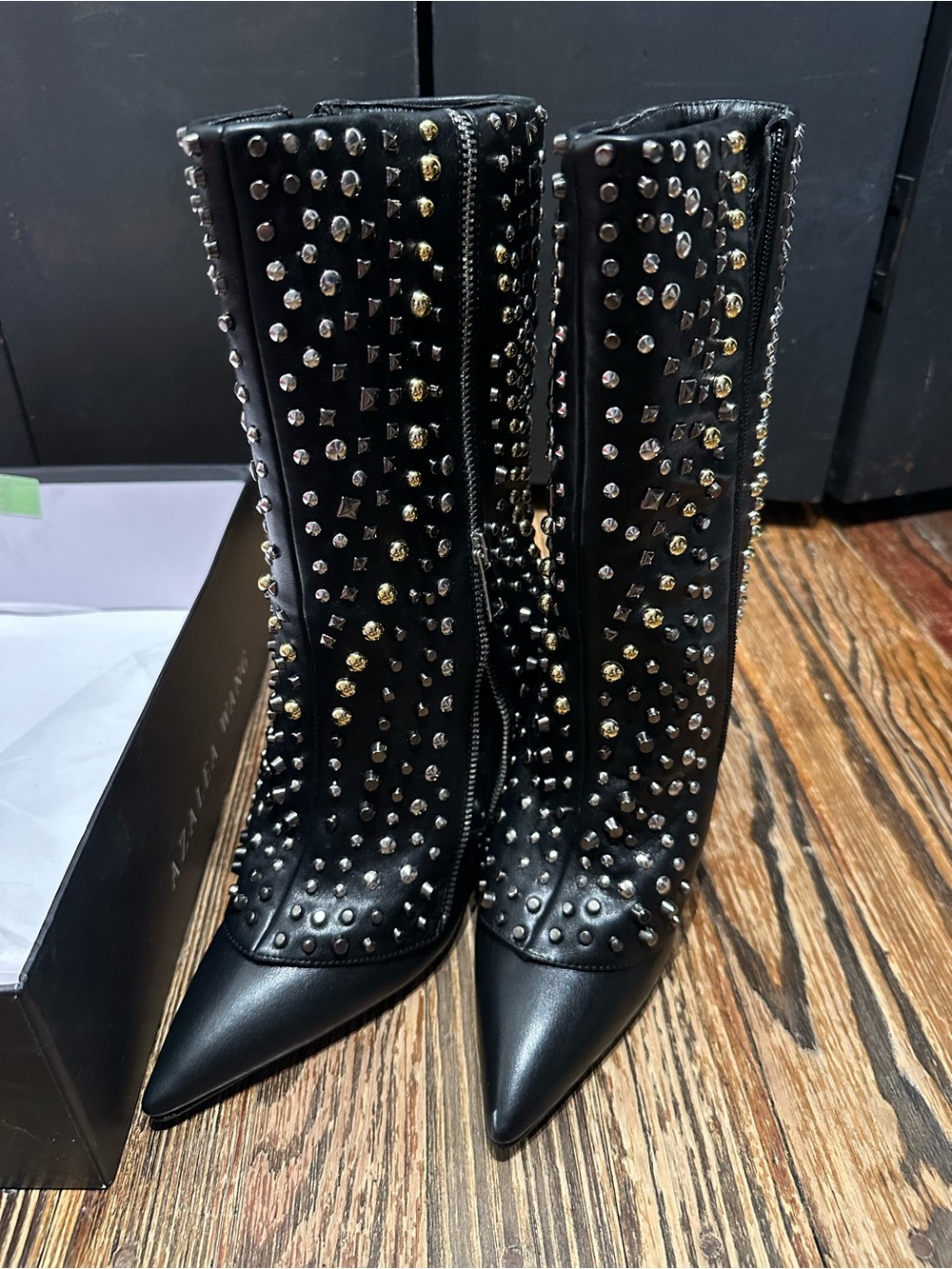 AZALEA WANG NWT Studded Black Pointed-Toe Women's Boots